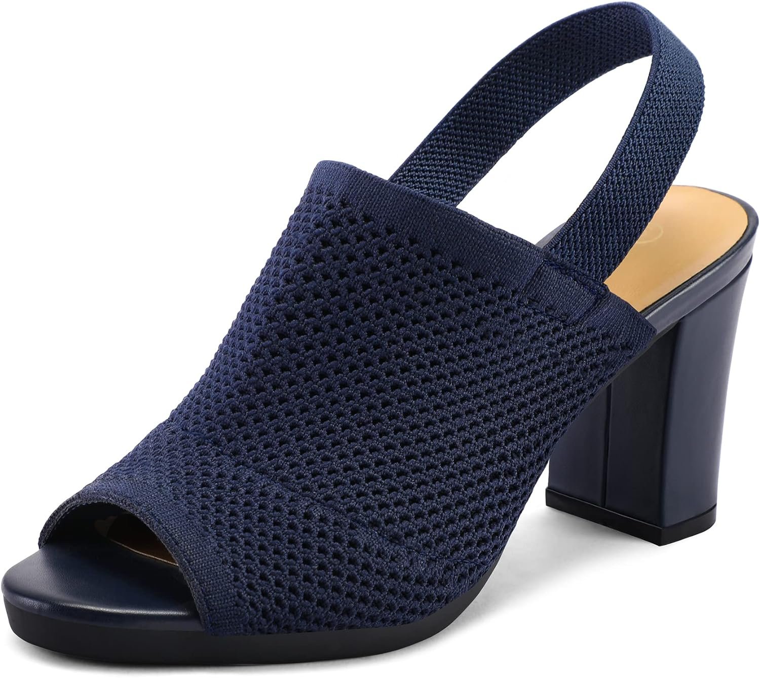 mysoft Women’s Knit Chunky Block High Heels Elastic Slingback Open Toe 3 Inch Heeled Sandals