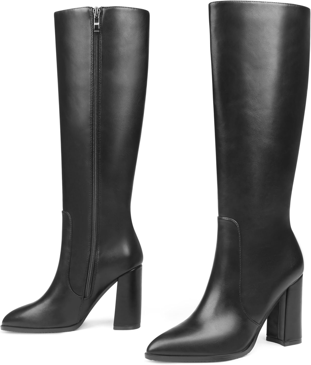 MERUMOTE Women’s Knee Boots Closed Toe Chunky Heels Side Zipper Boots