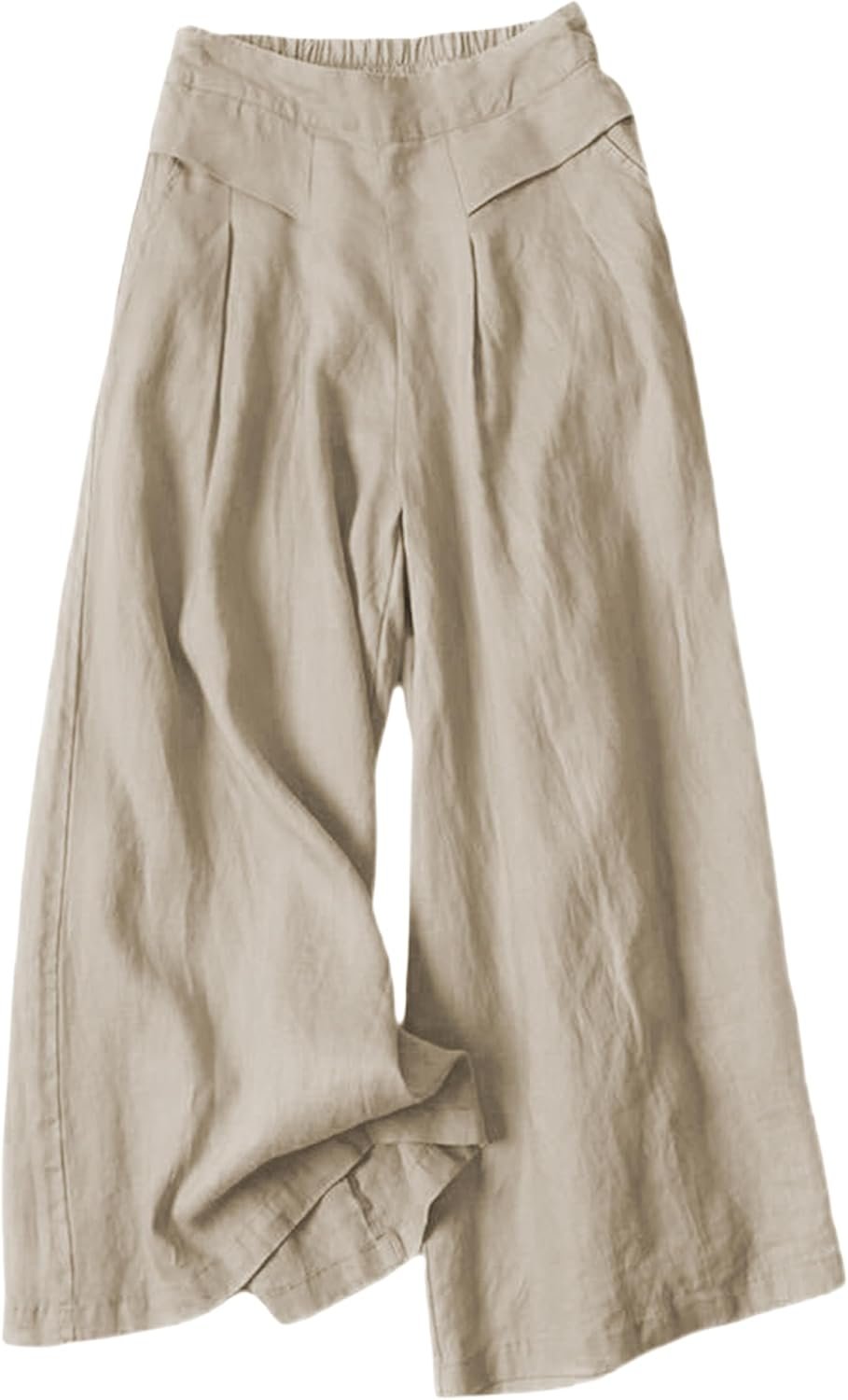 Bianstore Women’s Culottes Linen Cropped Wide Leg Pants Elastic Waist Casual Palazzo Trousers with Pockets