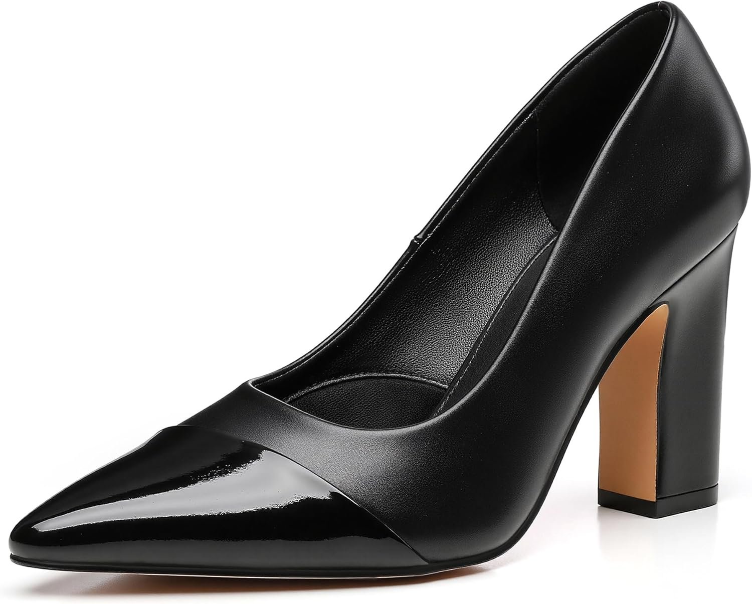 Trary Heels for Women Closed Pointed Toe Chunky Pumps Shoes Women Block High Heels Comfortable Slip-On Dress Office Party Wedding Shoes 3.54″ Heel