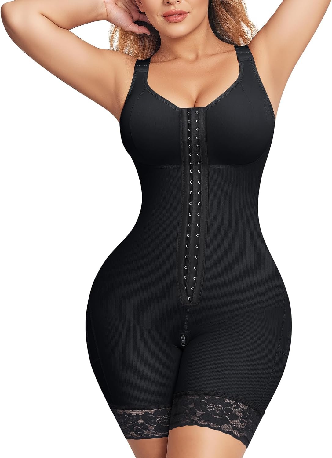 Nebility Fajas Colombianas Moldeadoras Shapewear for Women Tummy Control Postpartum Body Shaper Bodysuit with Zipper Crotch
