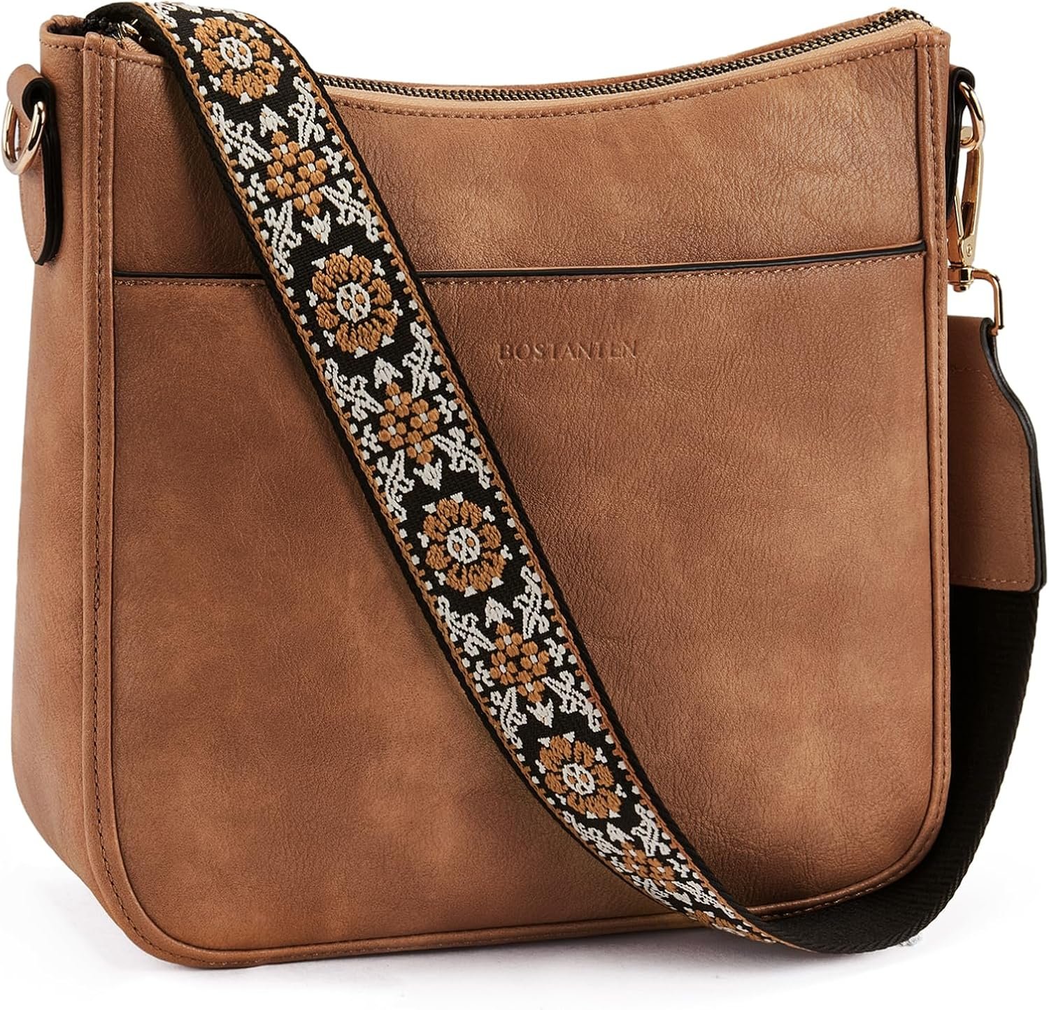 BOSTANTEN Crossbody Bags for Women Trendy Vegan Leather Hobo Purses Shoulder Handbags Wide Shoulder Strap