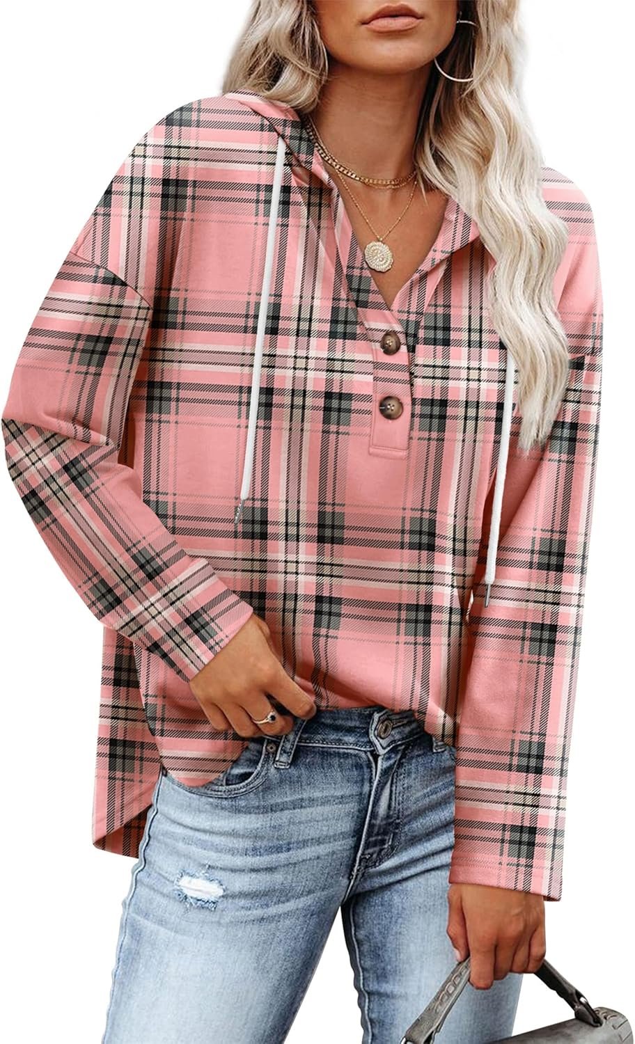RUMIA Womens Tops V Neck Button Sweatshirt for Women Pullover Long SLeeve Shirts Fall Outfits 2025 Loose Fit S-3XL