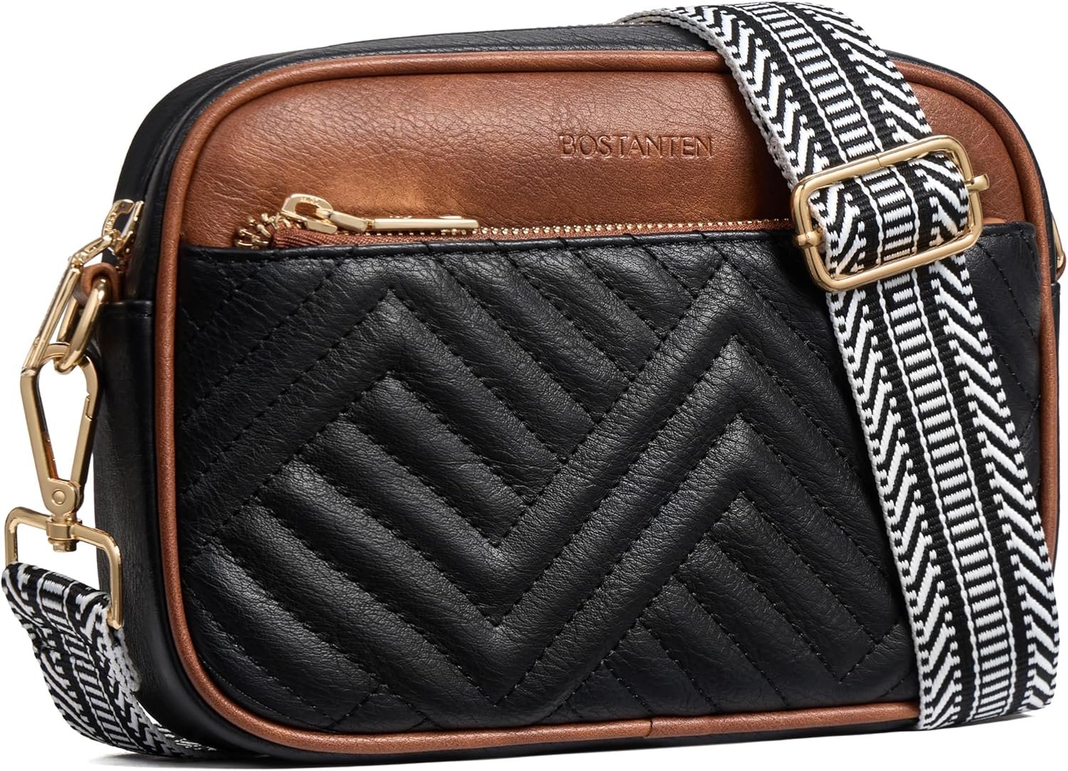 BOSTANTEN Quilted Crossbody Bags for Women Vegan Leather Purses Shoulder Handbags with Wide Strap