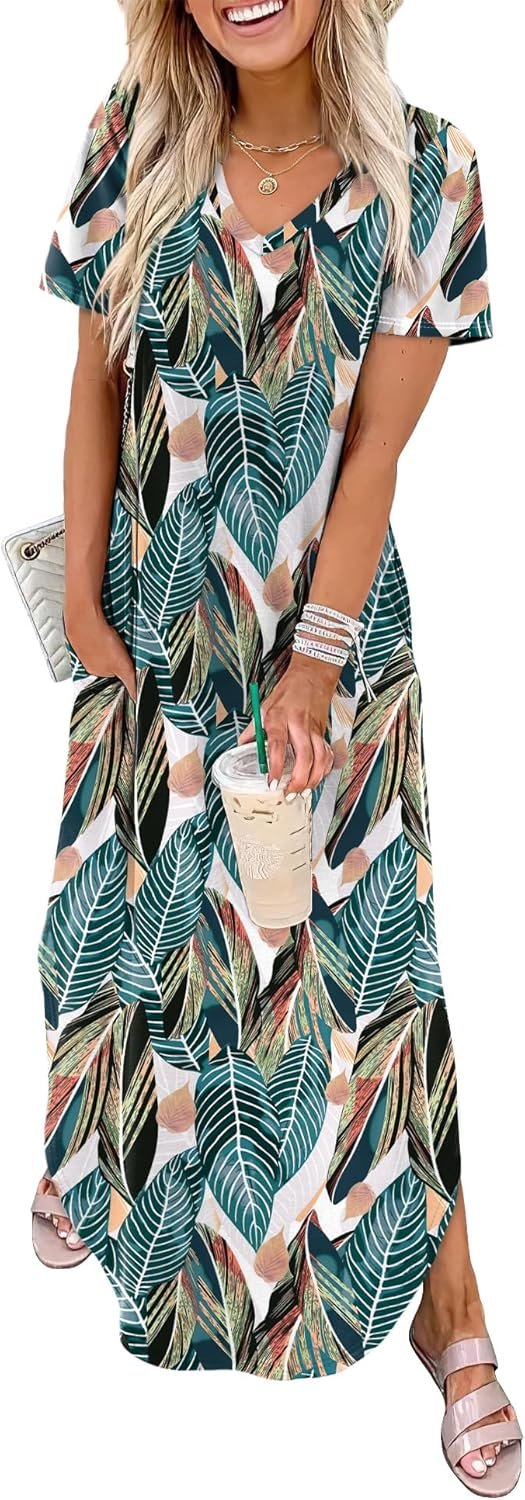 WIHOLL Women’s Summer Short Sleeve Dresses Maxi Dress Vacation Beach Sundresses 2026 with Pockets