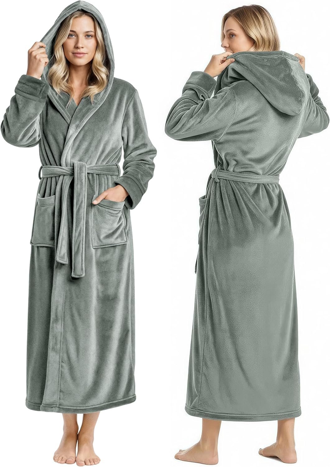 NY Threads Premium Womens Robe with Hood, Plush Fleece Long Bath Robe for Women, Fluffy Soft Women’s Bathrobe