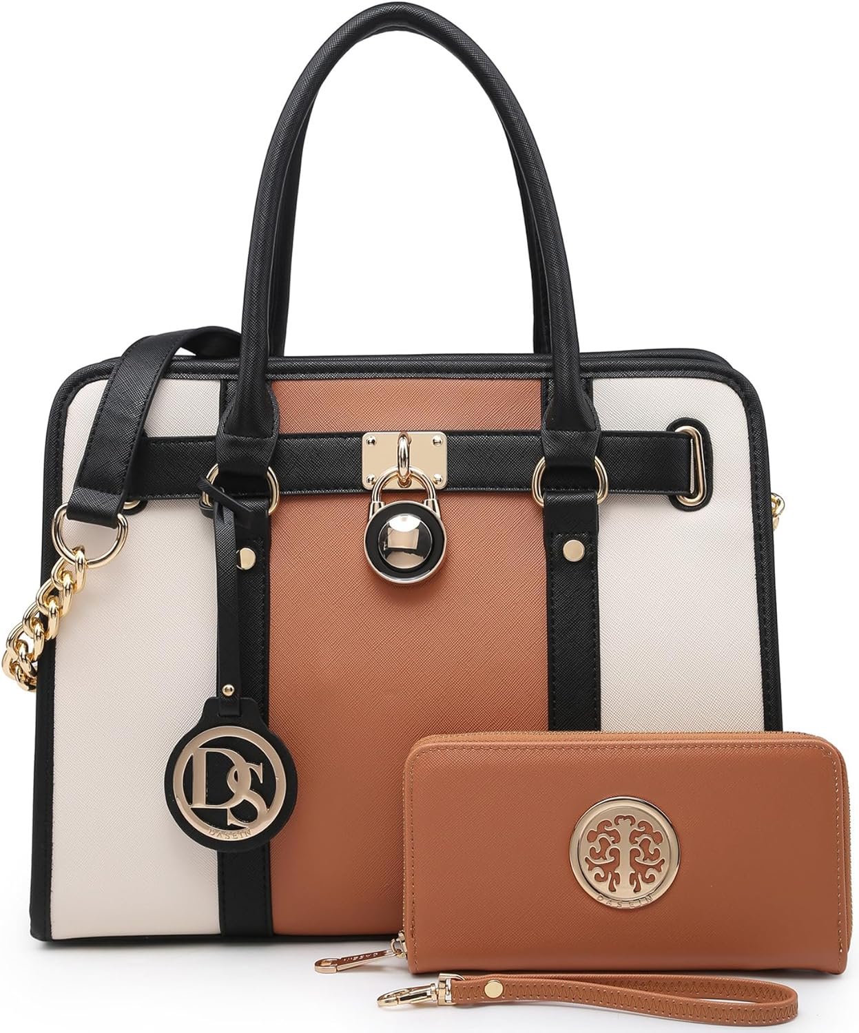 Women’s Satchel Handbag Purse, Large Structured Work Tote with Top Handle & Shoulder Strap, Matching Wallet Included