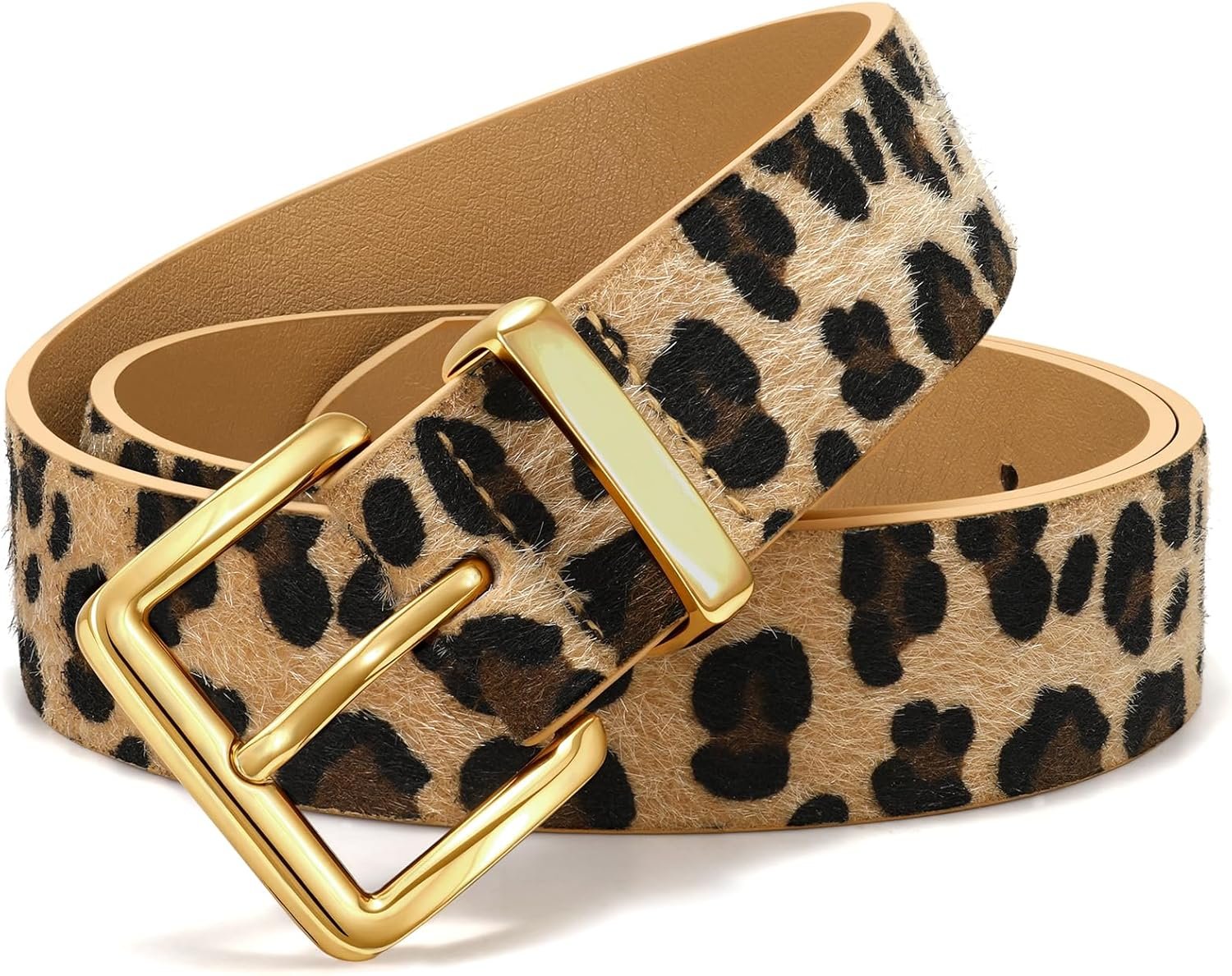 LEACOOLKEY Women Suede Belt for Jeans Dresses Fashion Elegant Ladies Suede Leather Belt with Gold Buckle