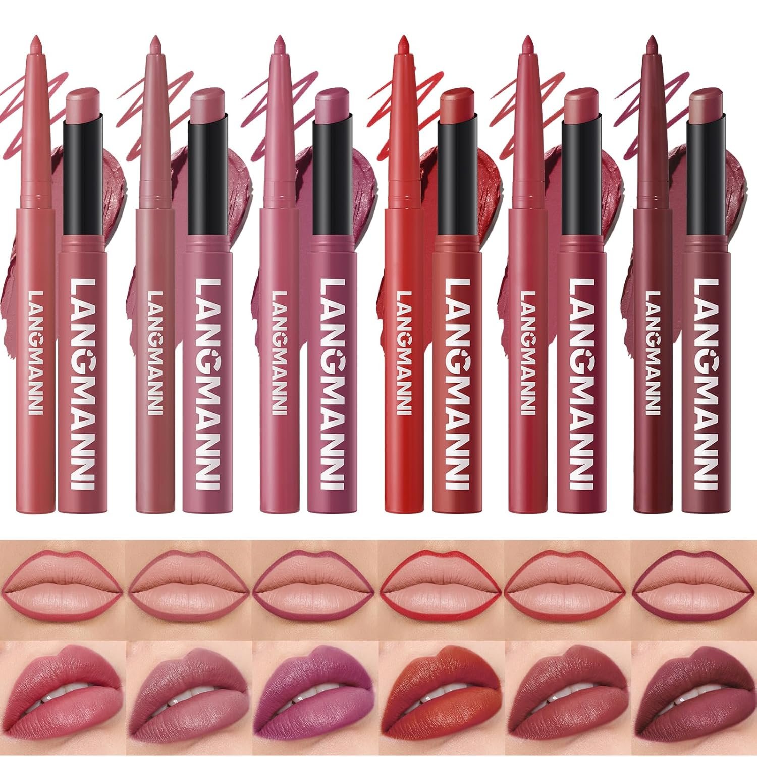12Pcs Lip Set: 6 Colors Lip Liner+6 Colors Lipstick,Matte/Creamy,Smooth Creamy Texture,Long-Lasting,Bold/Nude Shades for Daily/Party, Vegan,Gift for Makeup Lovers.(Rich – Color Set B)