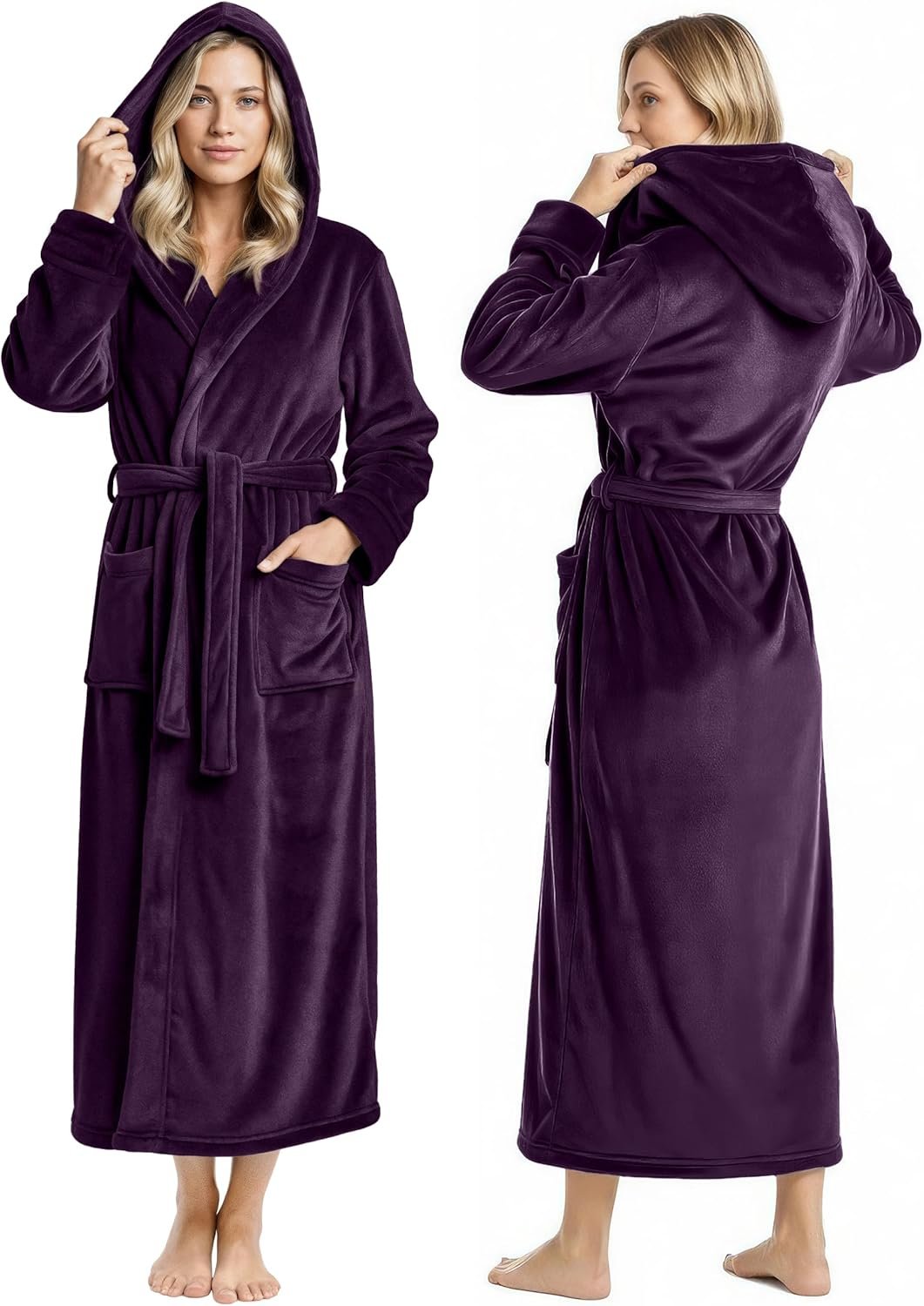 NY Threads Premium Womens Robe with Hood, Plush Fleece Long Bath Robe for Women, Fluffy Soft Women’s Bathrobe