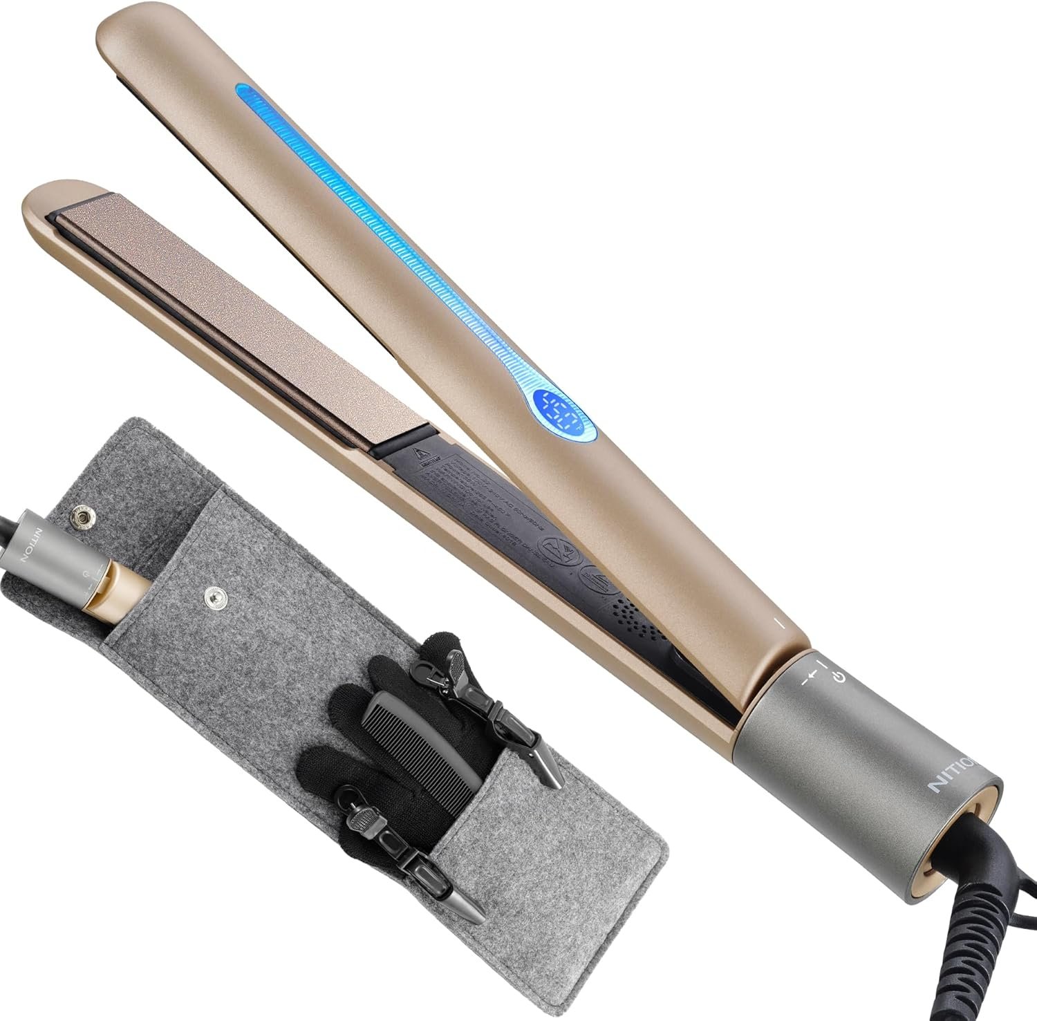 NITION Ceramic Tourmaline Hair Straighteners LCD Flat Iron MCH 10s Fast Heating Up. 1″ 3D Floating Plate Healthy Smooth Home Straightening Tools. Travel Pouch. Dual Voltage. Elegant Gift Box