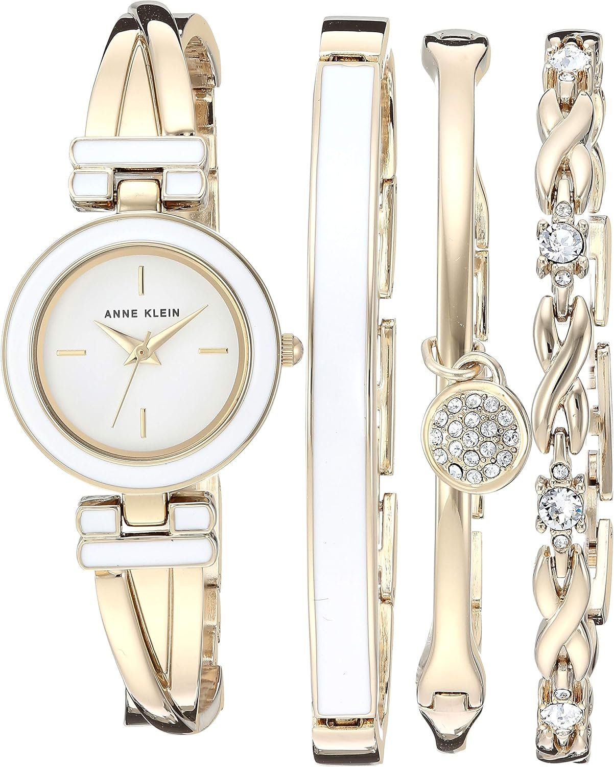 Anne Klein Women’s Bangle Watch and Premium Crystal Accented Bracelet Set