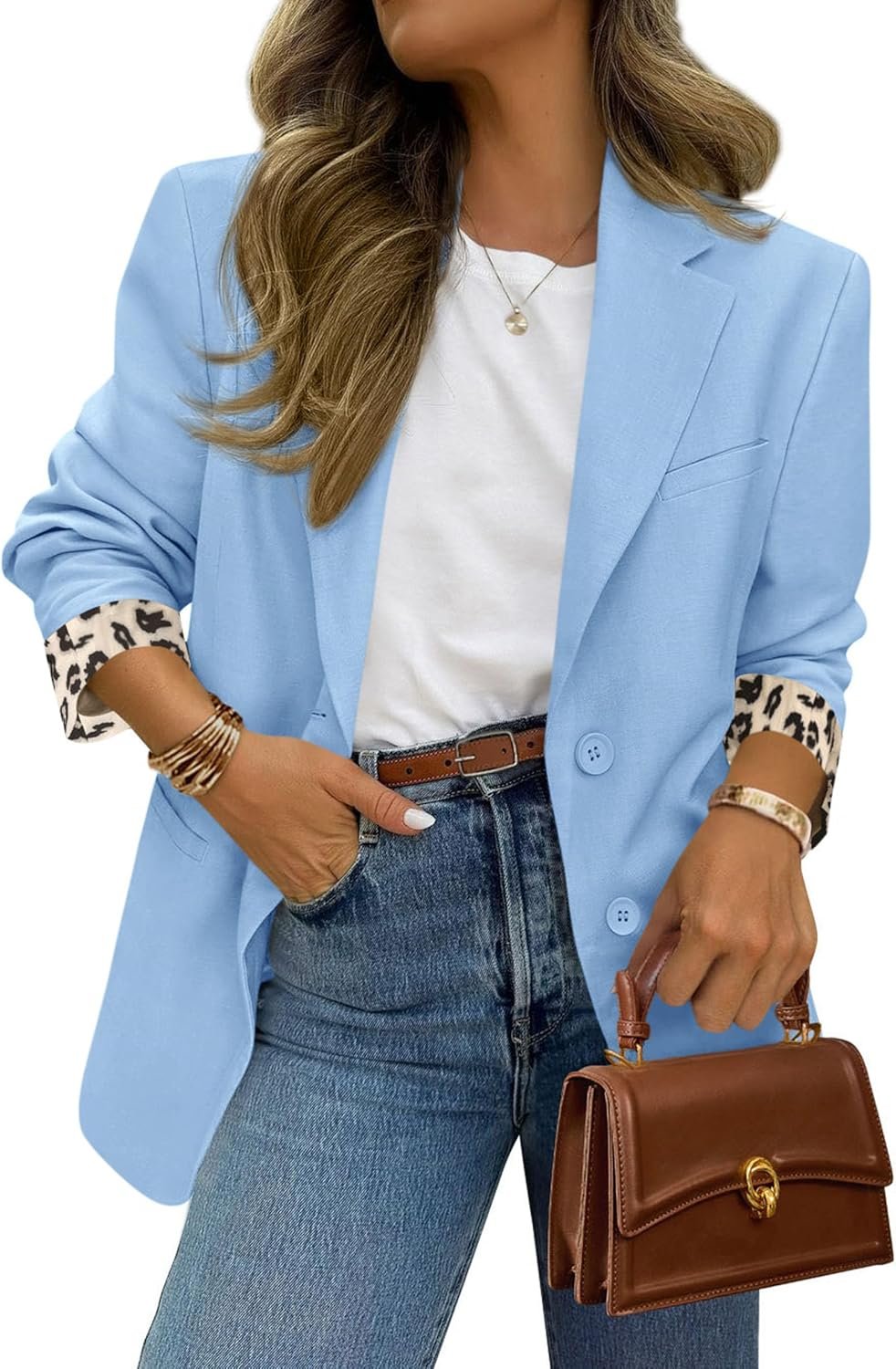 PRETTYGARDEN Blazers for Women 2026 Fall Work Office Suit Jackets Dressy Open Front Leopard Blazer Business Casual Outfits
