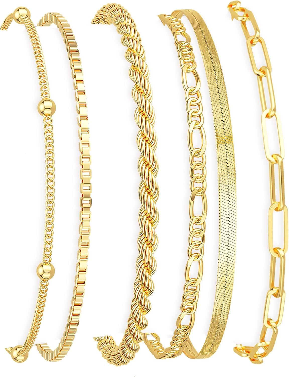 DEARMAY Gold Bracelets for Women Waterproof, 14K Gold Plated Stackable Jewelry Sets Non Tarnish Trendy Thin Dainty Cuban Link Paperclip Chain Bracelet Stack Fashion Accessories Gifts for Womens