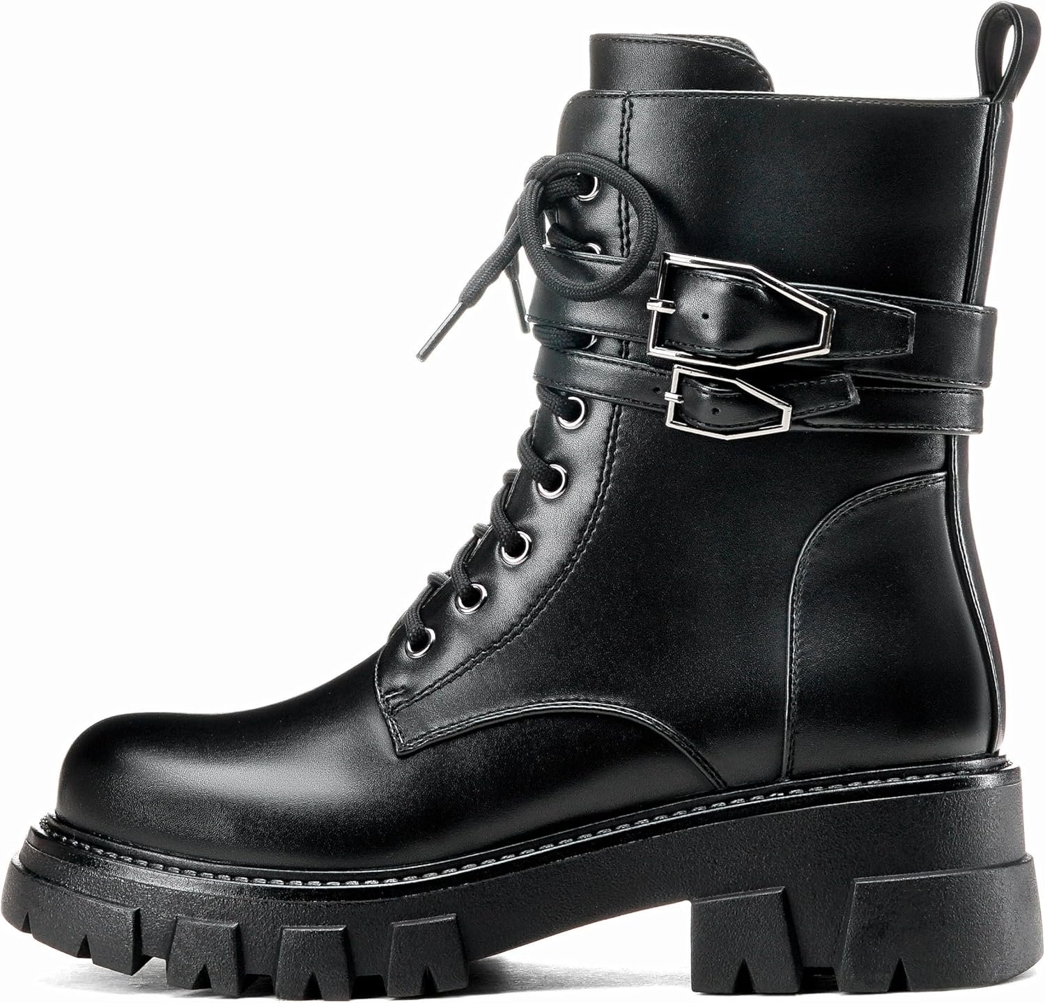 Black Combat Boots Women Purple Boots for Women Rave Boots Beige Gunmetal Cute Shoes Buckle Lug Sole