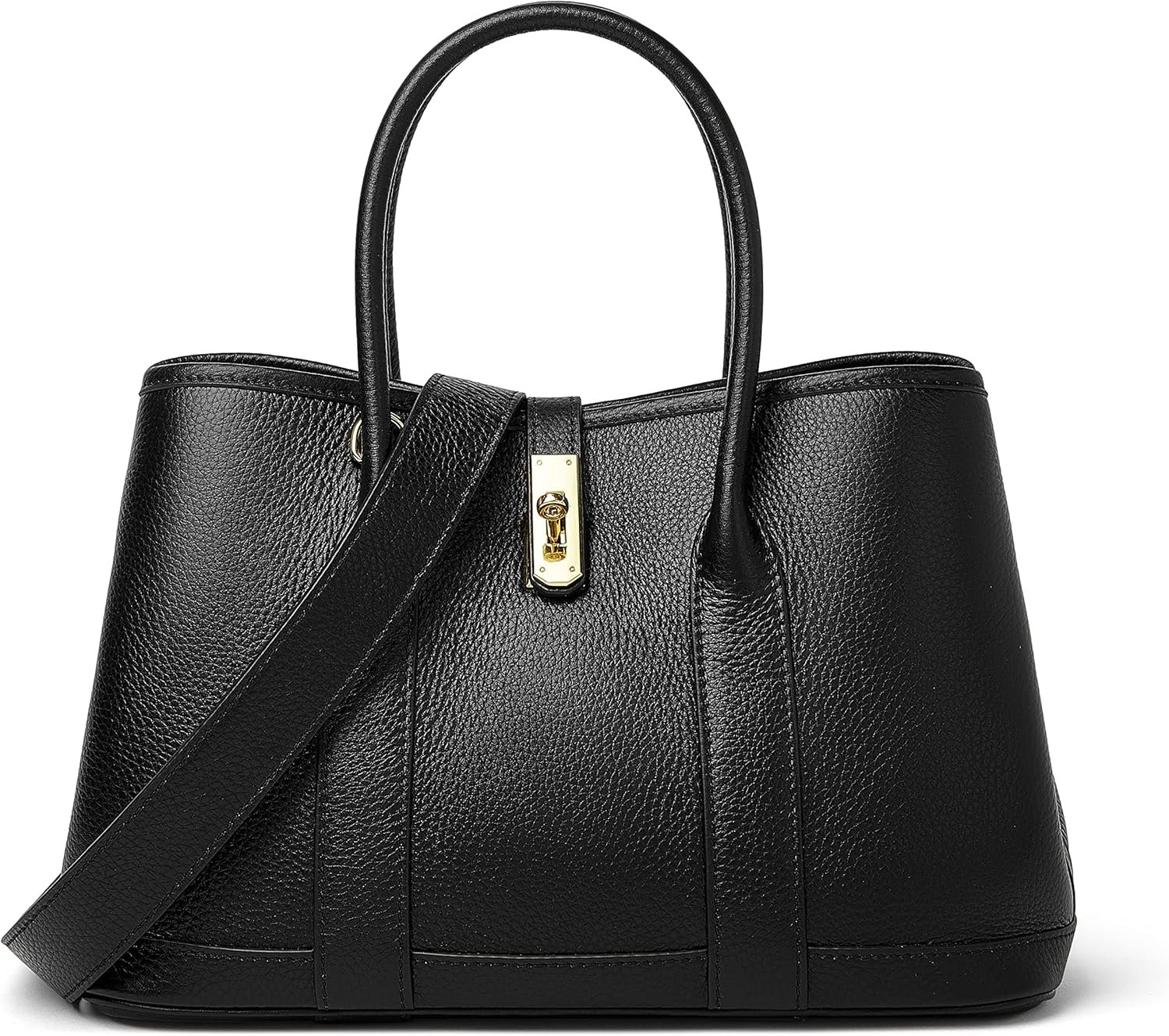 DORIS&JACKY Genuine Leather Top Handle Satchel Purse for Women Medium Designer Tote Bag with Twist Lock and Wide Strap