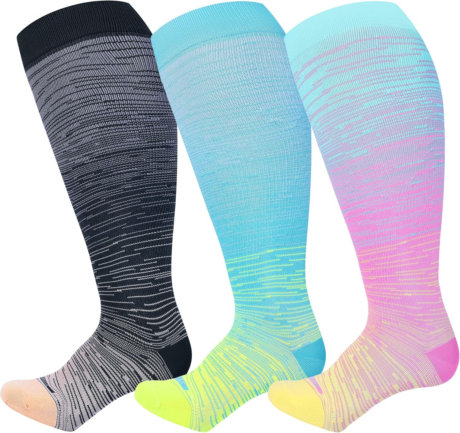 LEVSOX Plus Size Compression Socks for Women Men Wide Calf Extra Large 15-20 mmHg Knee High Sock for Nurses Pregnant Travel