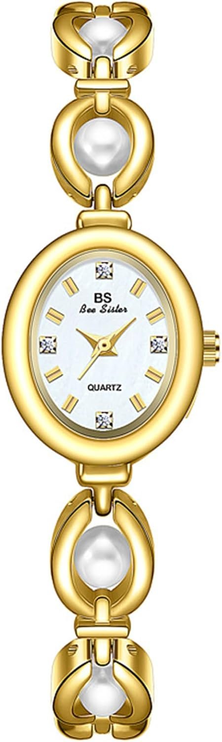 Gosasa Vintage Pearl Bracelet Watch for Women Elegant Small Oval Dial Jewelry Waterproof Dainty Ladies Gift Watch for Mom Wife