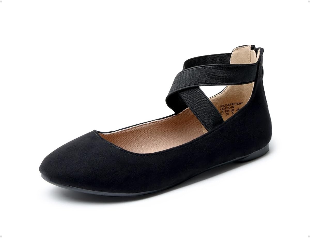 DREAM PAIRS Women’s Comfortable Fashion Elastic Ankle Straps Flats Shoes