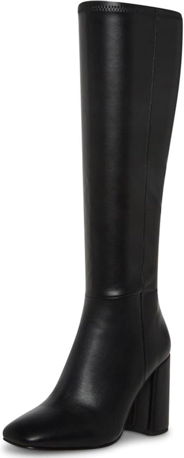 SOVANYOU Women’s Faux Leather Tall Boots Fashion Square Toe Chunky Heel Knee High Boots with Side Zip