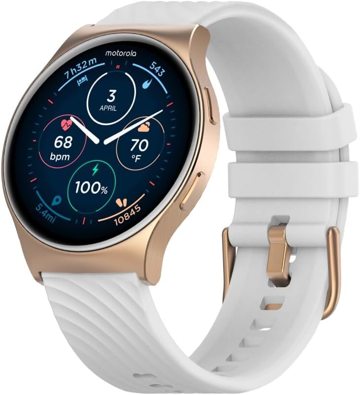 Motorola Moto Watch 120 – Premium Bluetooth Smartwatch with AMOLED Display, 10-Day Battery, Heart Rate & SpO2 Tracking, Fitness & Health Monitoring, Compatible with Android and iPhone – Rose Gold