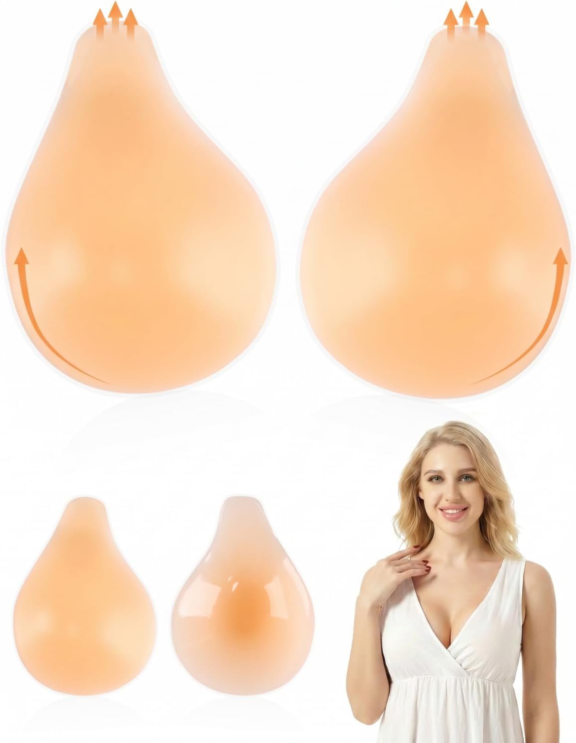 Sticky Bra for Women, Push Up Adhesive Bras, Invisible Backless Strapless Silicone, Spoon Shape Thin Edge (2 Pairs)