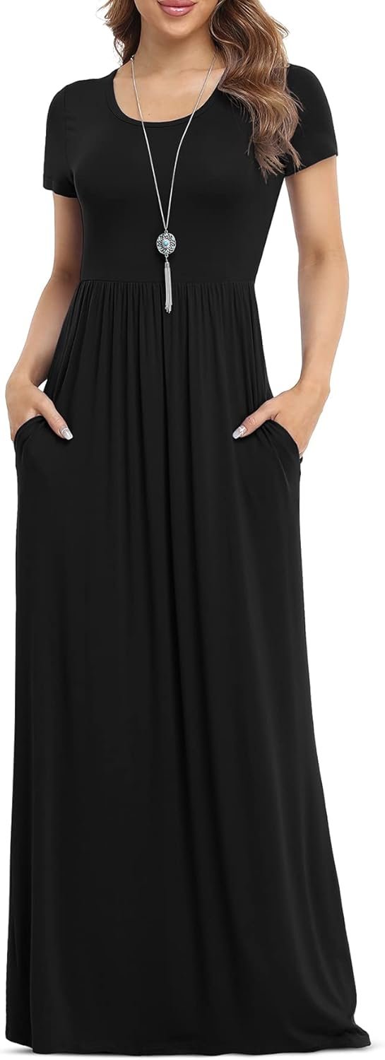 VIISHOW Women’s Short Sleeve Loose Plain Maxi Dresses Casual Long Dresses with Pockets