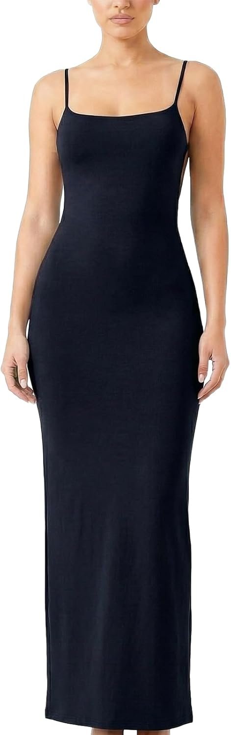 Women’s Spaghetti Strap Bodycon Maxi Dress 2026 Spring Sleeveless Brown Long Dress for Casual Elegant Outings