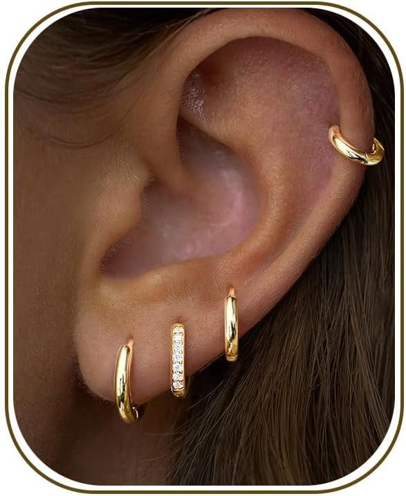 Small Gold Huggie Hoop Earrings Set for Women Men Hypoallergenic 14K Plated Stack Cartilage Earrings, Multiple Piercing Lightweight Mini Thin Cute Dainty Trendy Jewelry Set Christmas Gifts for Women