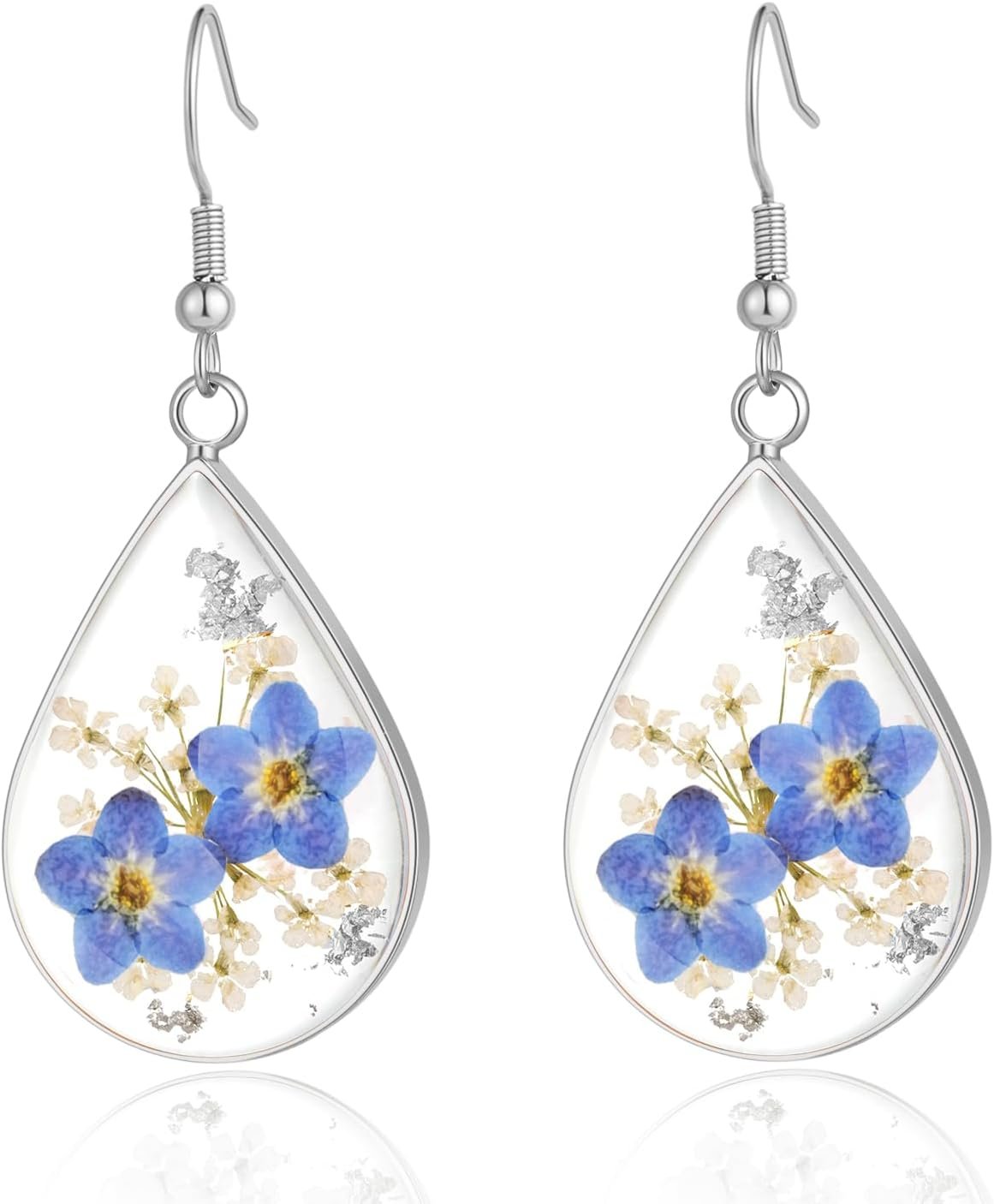 Hefestus Real Pressed Flower Earrings for Women, Handmade Boho Chic Dangle Design, Unique Floral Jewelry, Cute and Thoughtful Gift for Christmas, Valentine’s & Mother’s Day