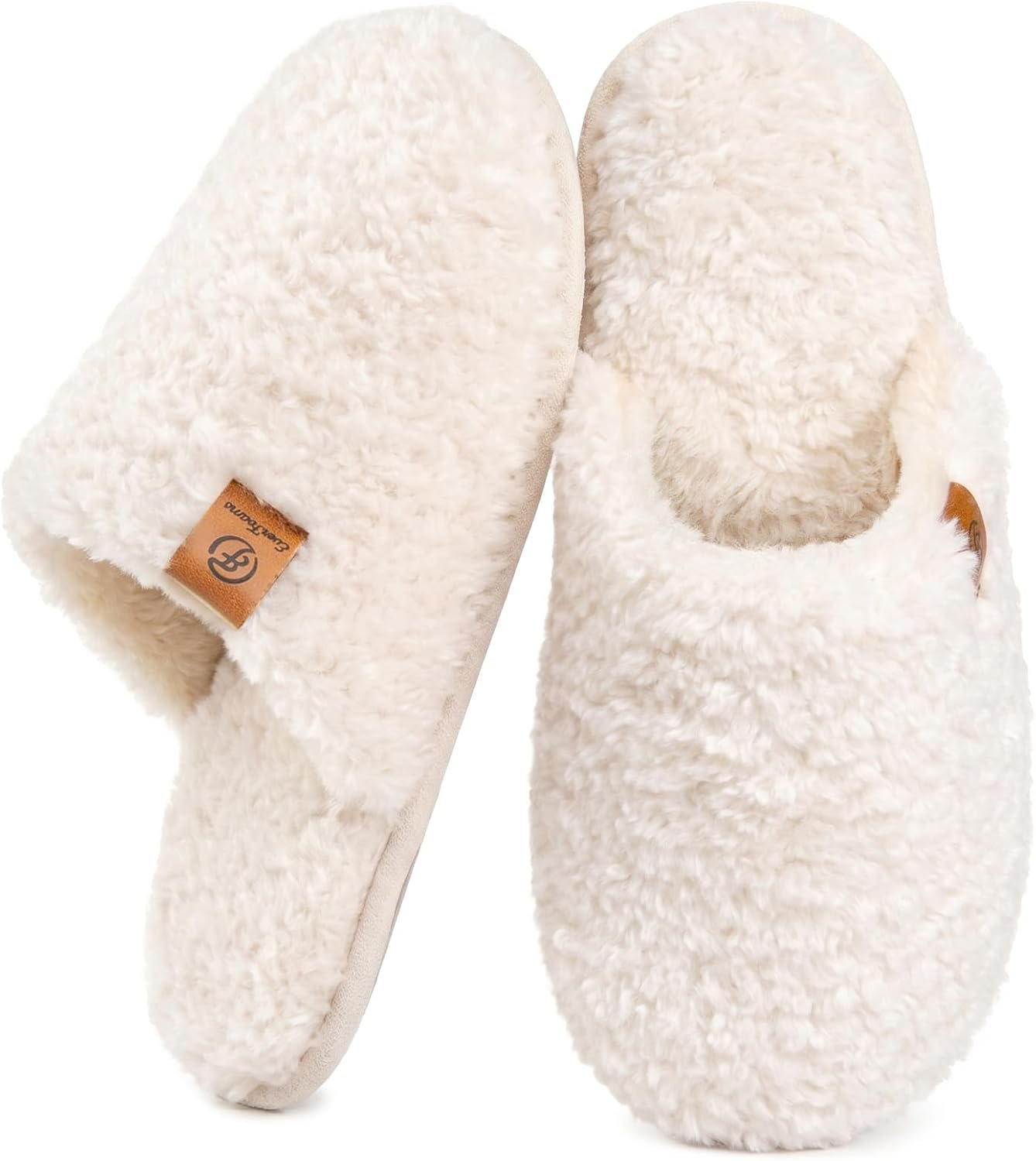 EverFoams Women’s Fuzzy Slip-on Slippers Warm Cozy Soft Lightweight Memory Foam Indoor House Shoes