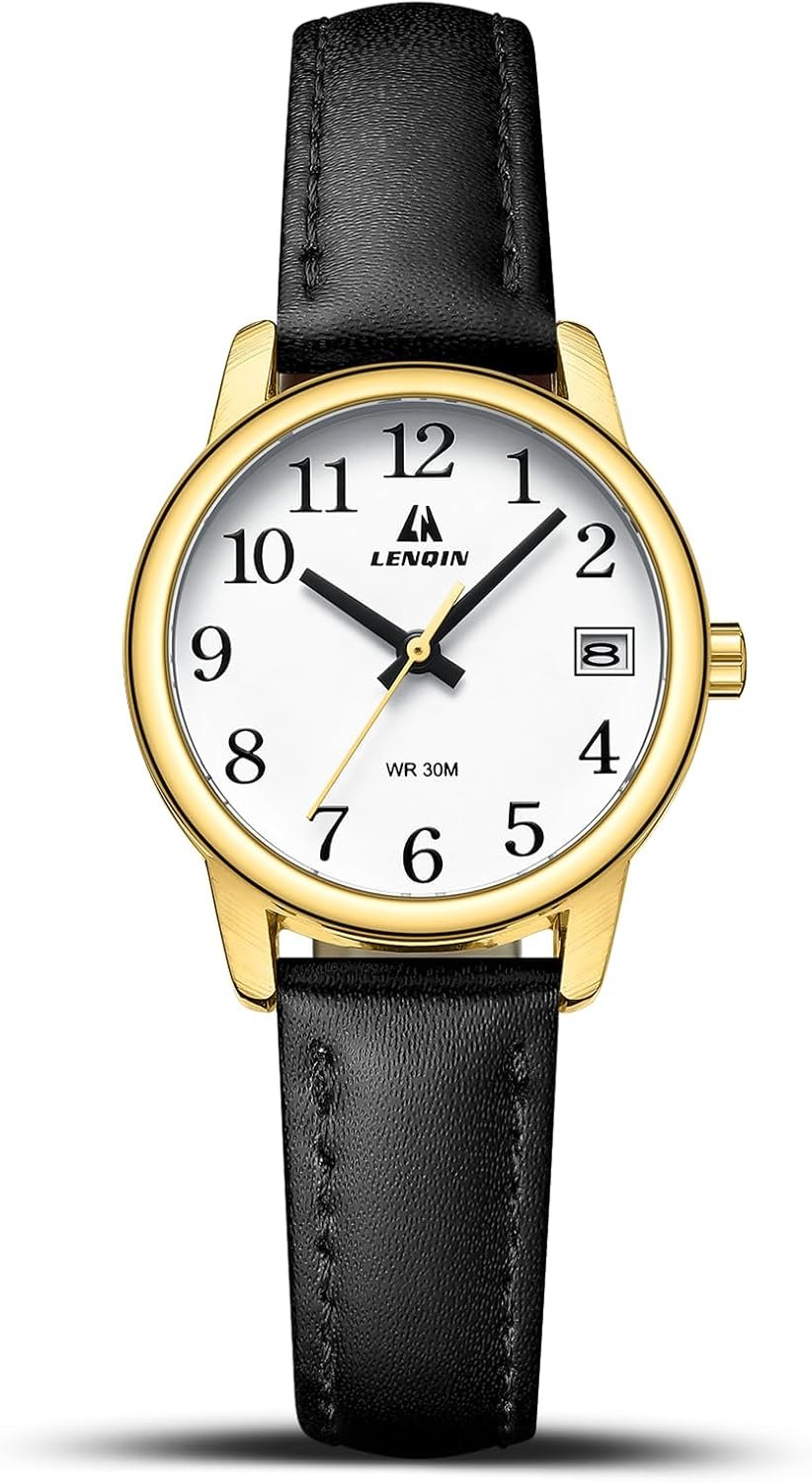LN LENQIN Womens Watch Analog Quartz Waterproof Ladies Watches for Women Easy Read Women’s Wrist Watches with Leather Strap Luminous Dial