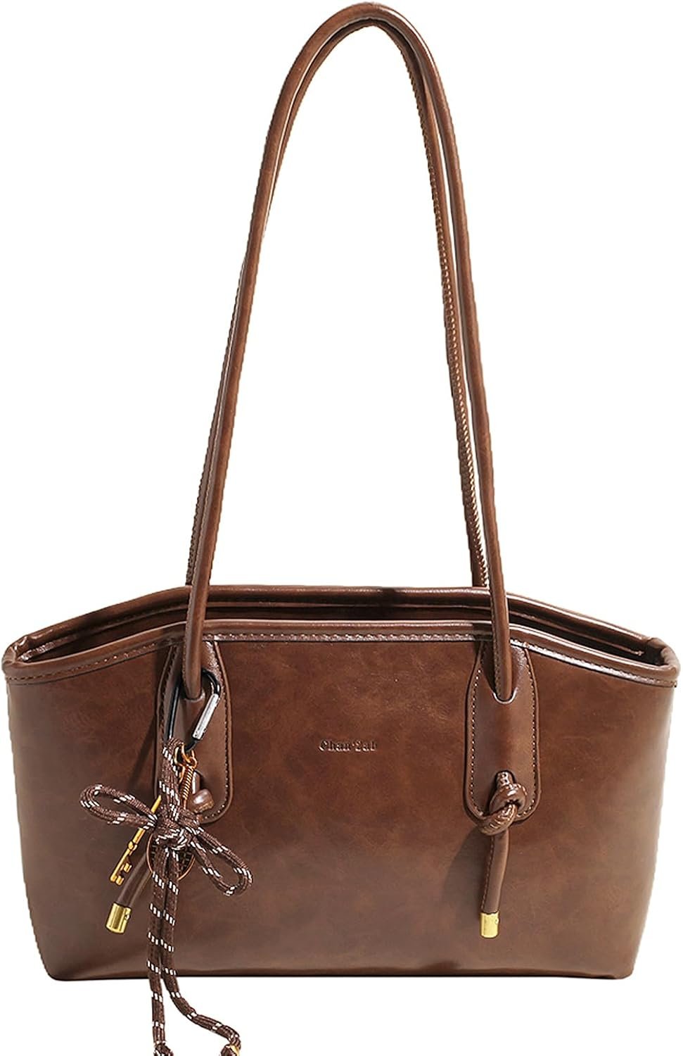 Vintage Shoulder Bags for Women Brown Purse Fall Hobo Handbag Faux Leather Shoulder Purse with Cute Pendant