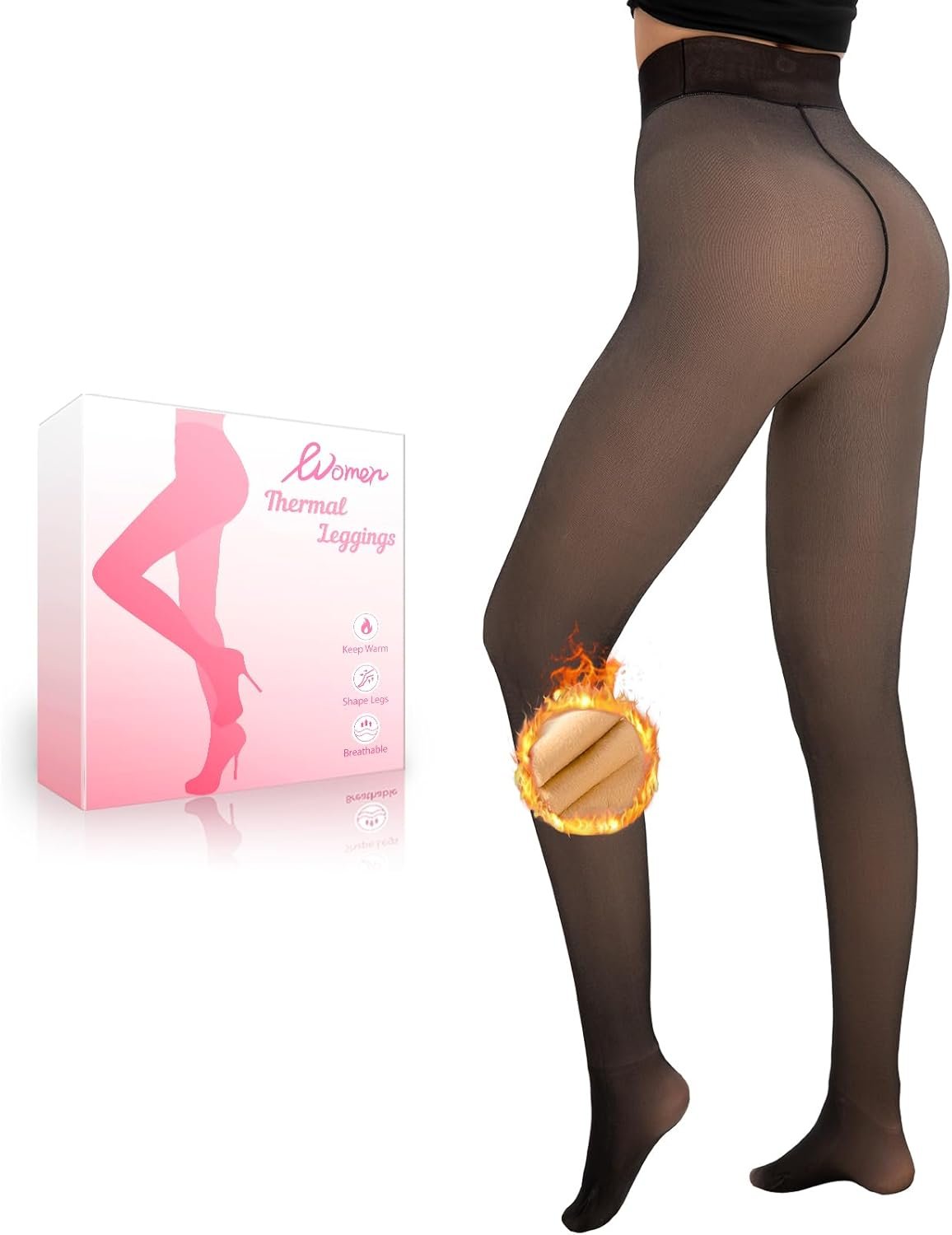 HONGTEYA Fleece Lined Tights Women Winter Thermal Leggings Pantyhose Fake Translucent Thick Warm Sheer Tights