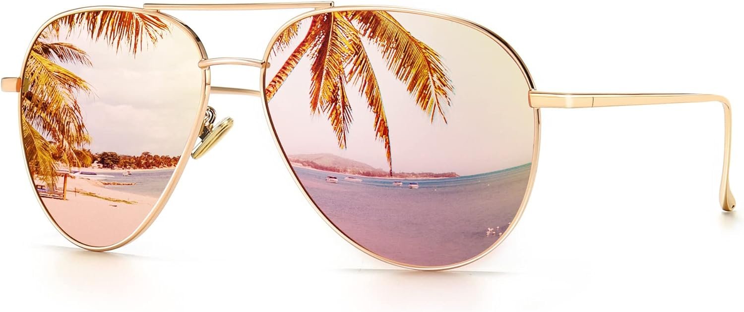 SUNGAIT Women’s Lightweight Oversized Aviator Sunglasses – Mirrored Polarized Lens Classic Style
