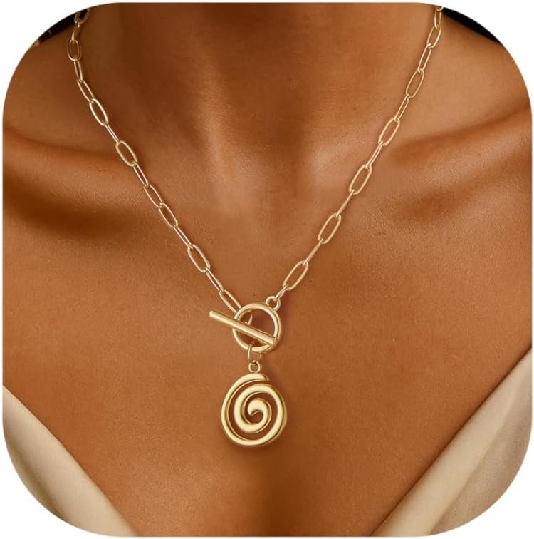 Chunky Gold Necklace for Women Trendy Non Tarnish 14K Gold Plated Paperclip Chain Charm Necklaces Chunky Heart Cross Clover Pearl Pendant Necklace with Toggle Clasp Statement Jewelry Gift for Women