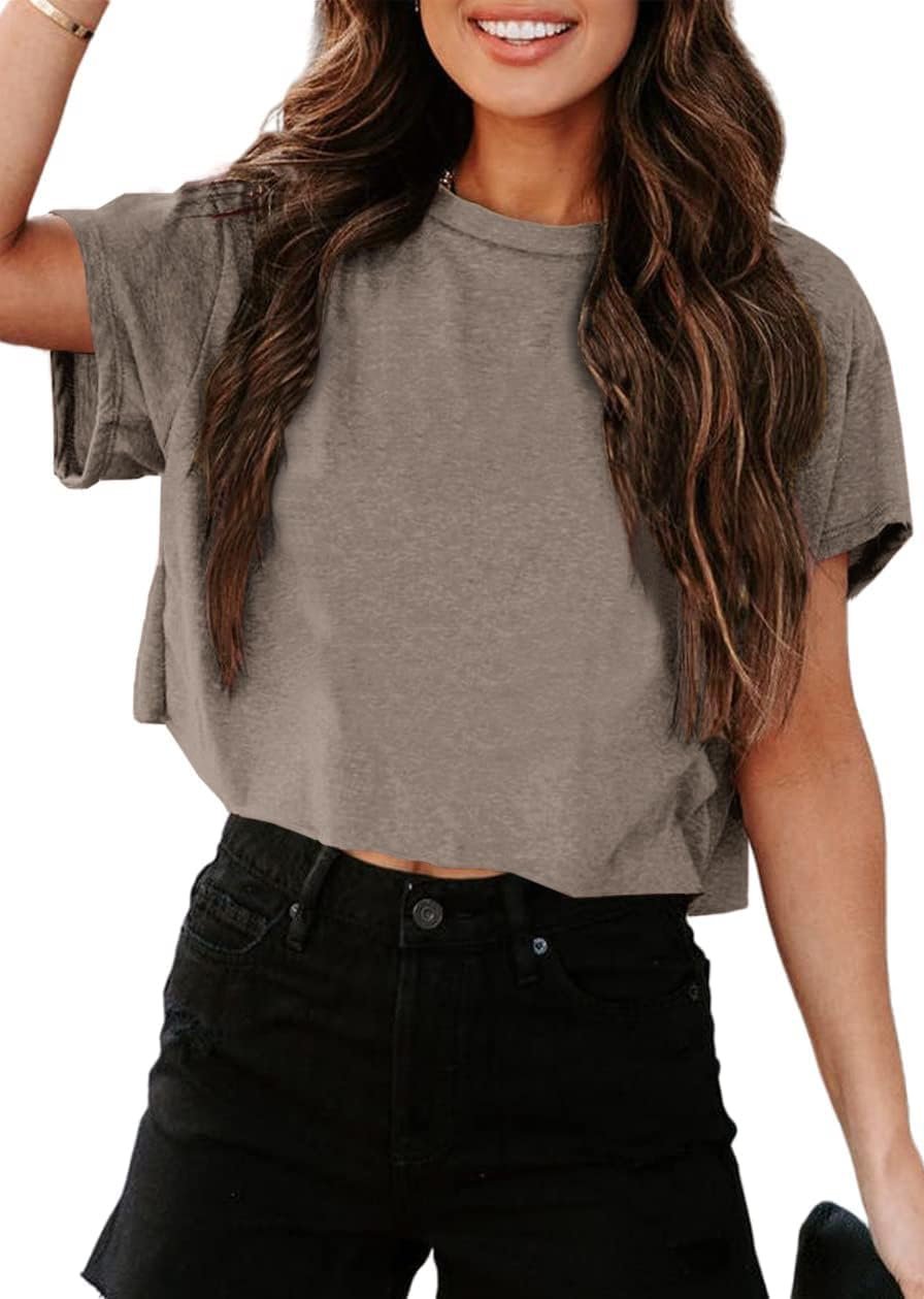 UNCLECAT Women’s Cropped T Shirts Trendy Short Sleeve Crew Neck Crop Tops Solid Basic Tee