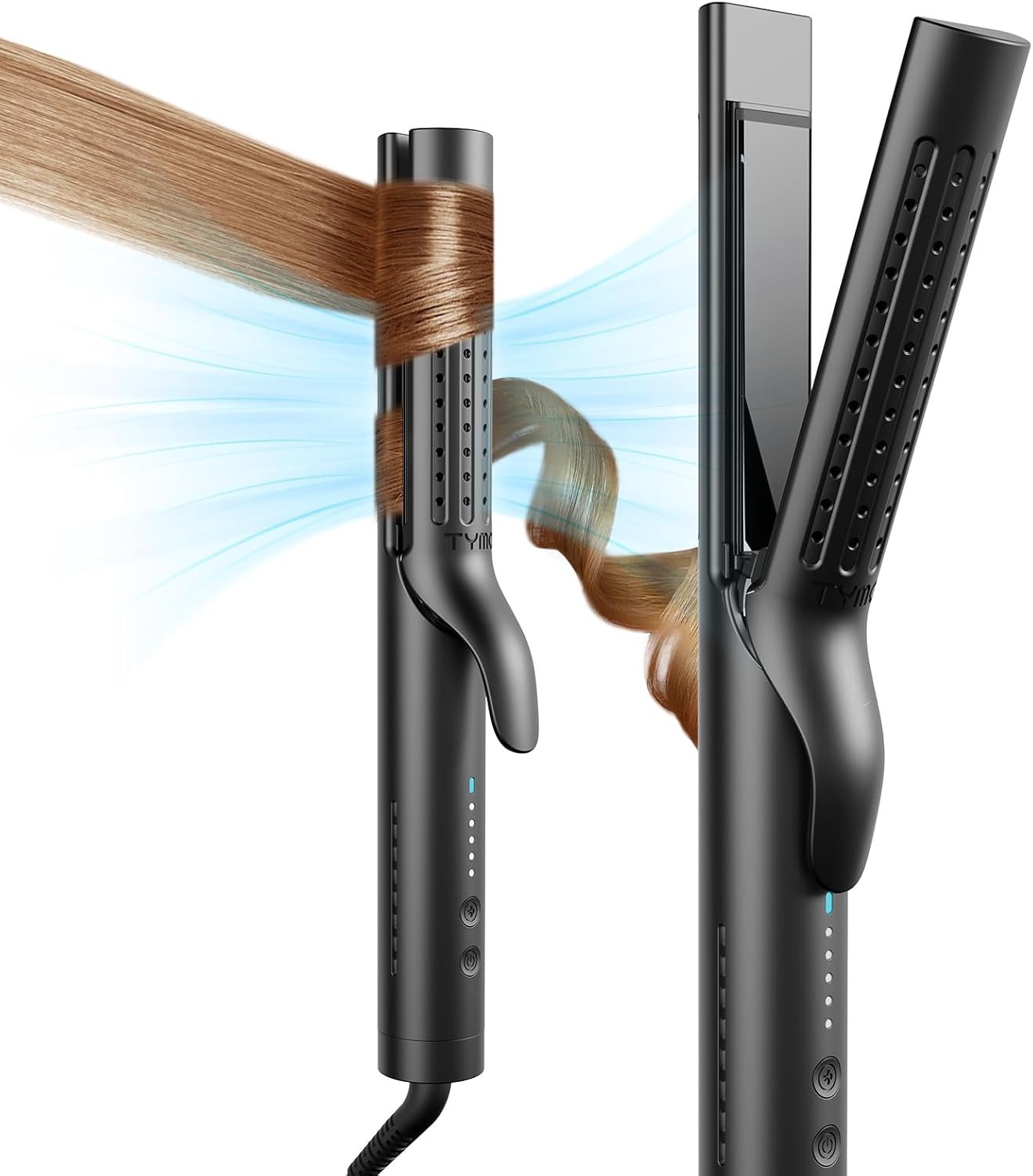 TYMO Airflow 2.0 Curling Iron Flat Iron – Hair Straightener and Curler 2 in 1, 1.25 Inch Curling Wand for Long Short Hair, Dual Voltage for Travel, 54 Million Ionic, Anti-Tangle, 5 Temps, Black