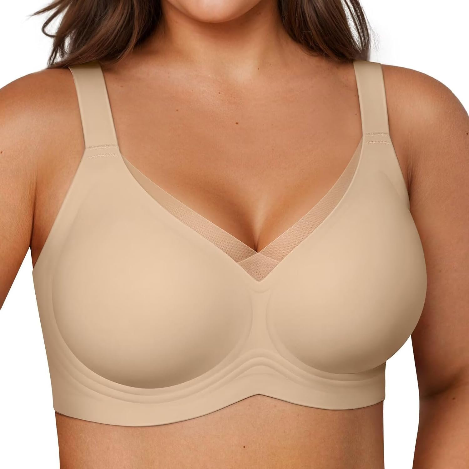 Vertvie Wireless Bras Women Seamless Jelly Supportive Mesh Crossover Bra No Underwire Push Up Full Coverage T-Shirt Bralette