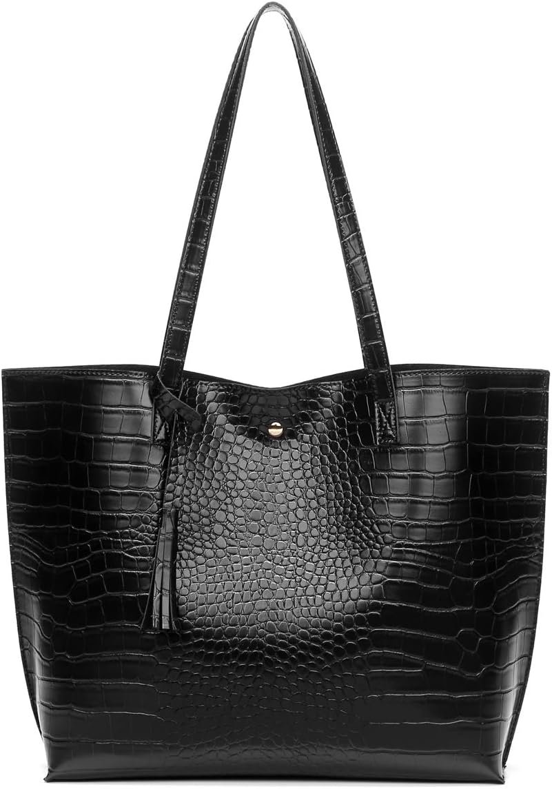 Dreubea Women’s Soft Faux Leather Tote Shoulder Bag from, Big Capacity Tassel Handbag