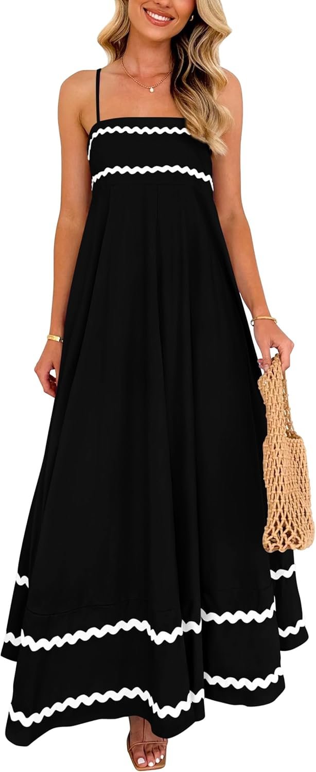PRETTYGARDEN Women’s 2026 Summer Flowy Maxi Dress Casual Sleeveless Spaghetti Strap Ruffle Beach Long Dresses