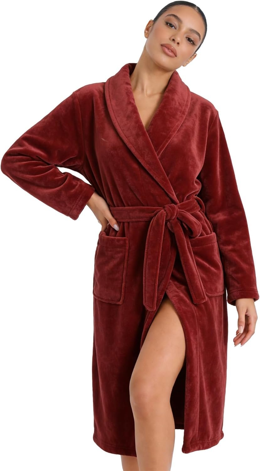 HEARTNICE Womens Fleece Robes, Soft Plush Long Bathrobe, Thick Kimono Robes for Womens, Warm House Coat