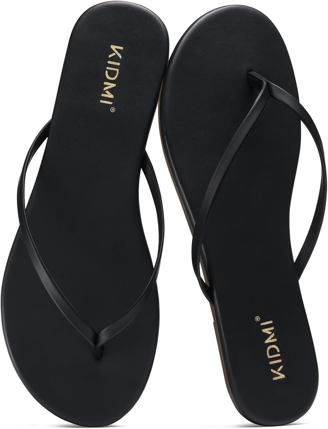 KIDMI Thong Flip Flops for Women – Memory Foam Summer Beach Sandals for Women – Vegan Leather Flat Sandals