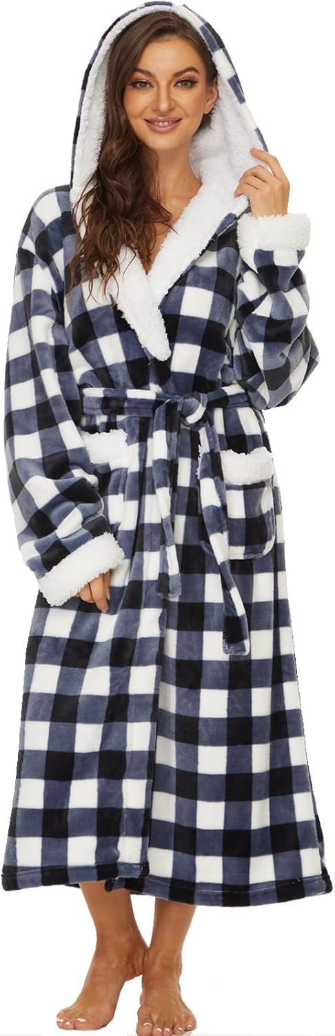 ccko Plush Robes For Women, Fleece Fuzzy Womens Robe,Soft Warm Women’s Bathrobe with Hood for Bath Spa Shower House