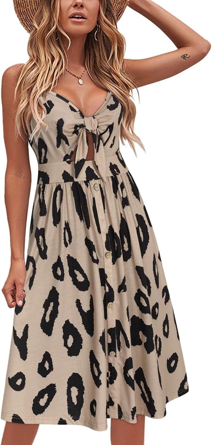 VOTEPRETTY Women’s Summer Dresses Spring Sundresses Beach Clothes Outfit Vacation V Neck Casual Tropical Resort Hawaiian