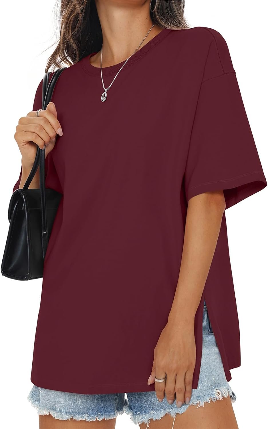 EasyGala Womens Cotton Oversized T Shirts Side Slit Short Sleeve Tops Crewneck Loose Fit Tee Casual Summer Clothes 2026