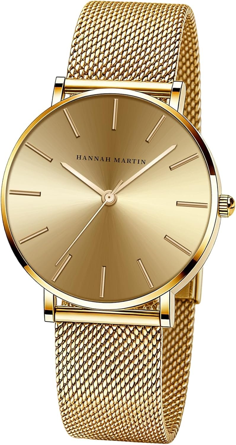 HANNAH MARTIN Watches for Women Analog Women’s Watch with Stainless Steel Expansion Band Minimalist Slim Dial 30M Waterproof Ladies Dress Wristwatch for Casual Daily Business