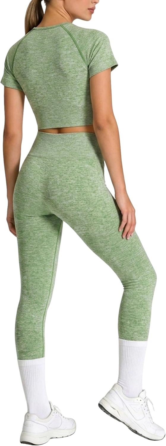 Workout Sets for Women Two Piece Outfits Seamless High Waist Leggings Yoga Crop Tops Athletic Pilates Gym Matching Clothing