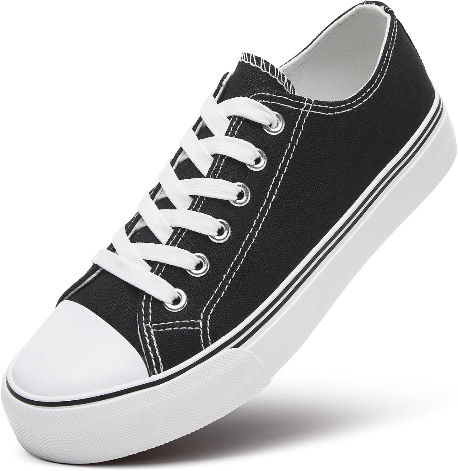 ZGR Womens White Tennis Shoes for Women,Lace up Canvas Sneakers,Casual Walking Canvas Shoes