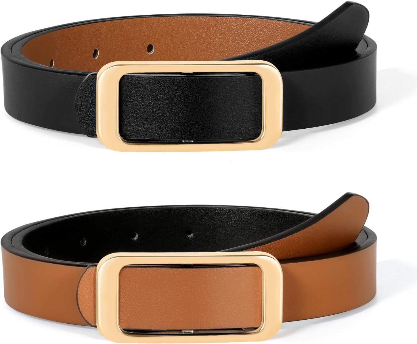 SUOSDEY Women Reversible Leather Belts for Jeans Pants Dresses Ladies Fashion Belts with Gold Buckle,Width 0.9″